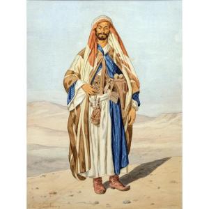 Orientalisme - Pinel De Grandchamp Louis Emile -  Portrait D’egyptien – Aquarelle – Signé