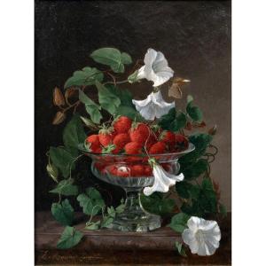 Monnet-laverpiliere Estelle – Still Life With Strawberries – Oil On Canvas – Signed 