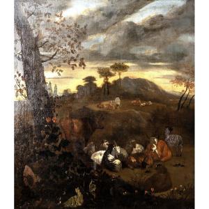 Berchem Nicolaes, Circle De – Scène Pastorale Avec Troupeau – Huile Sur Toile – XVIIe S.