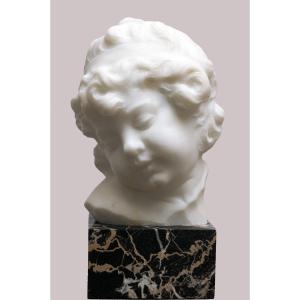 Gugliemo Pugi - Child's Head - Marble Sculpture - Signed - Late 19th Century