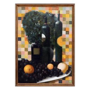 Nature Morte Au Buisson Et Au Damier – Huile Sur Toile – œuvre Contemporaine