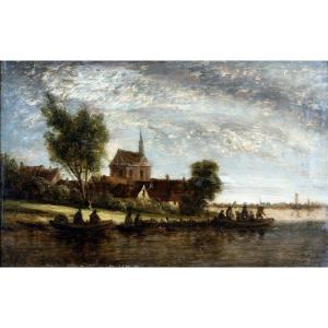 Van Goyen Suiveur De -  Barques Sur La Rivière – Huile Sur Panneau