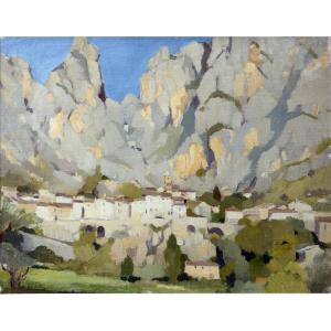 Valette Adolphe – Vue De Moustiers-sainte-marie – Huile Sur Toile - Signé