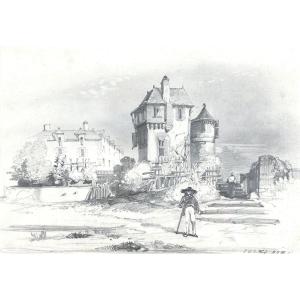 Noël Jules – Breton In Front Of A Manor – Graphite – Circa 1847 - Signed