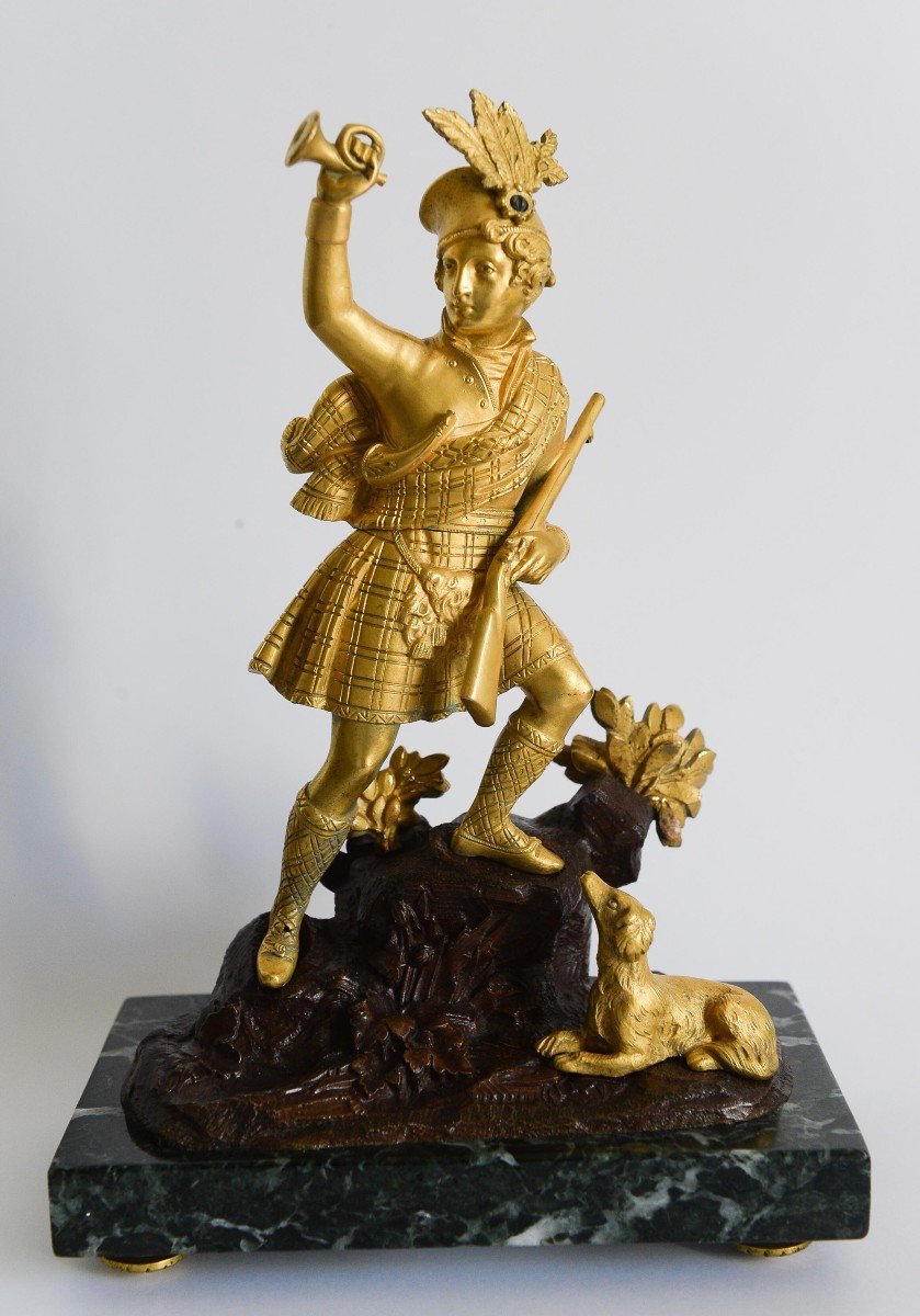 Bronze Doré d'époque Restauration : Jeune Chasseur Ecossais-photo-1