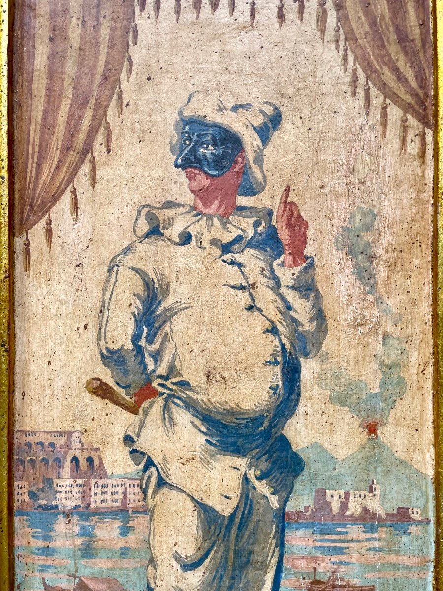 Pulcinella - Painted Panel End Of 19th Century -photo-2