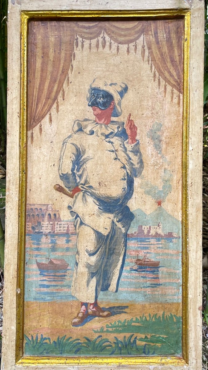 Pulcinella - Painted Panel End Of 19th Century -photo-1