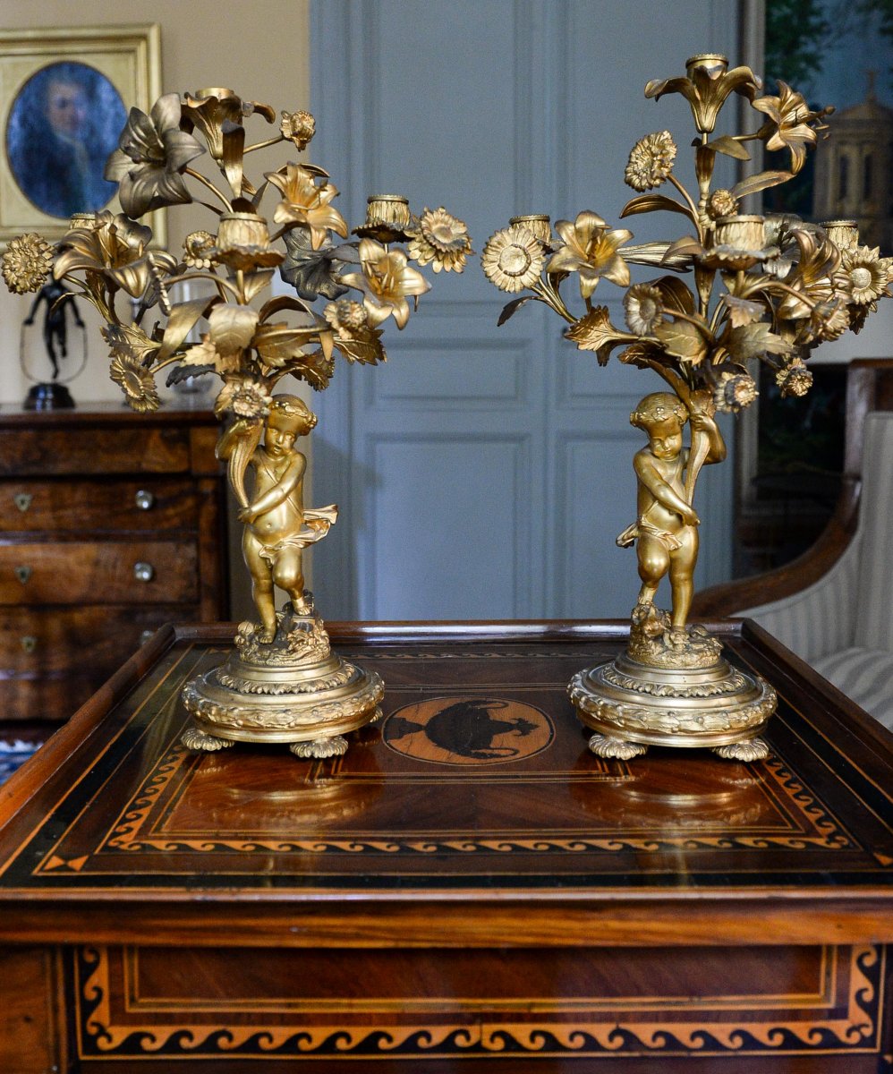 Pair Of Candelabra In Gilt Bronze