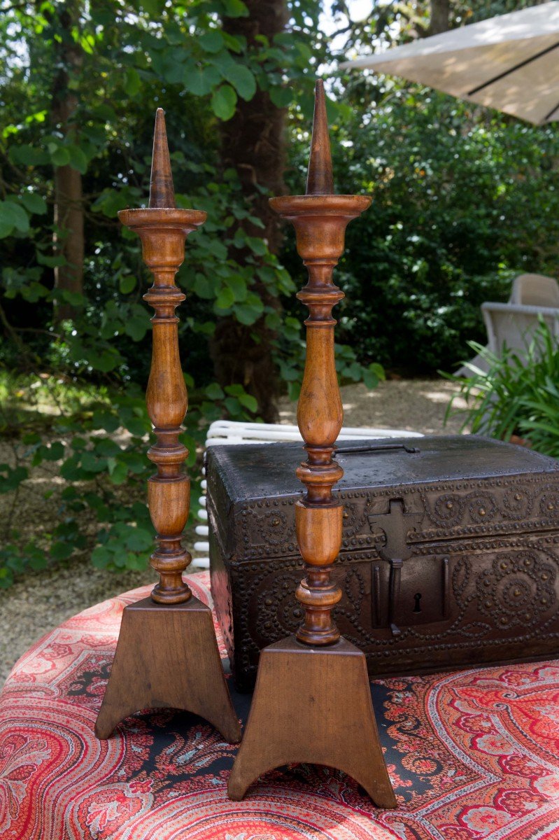 Pair Of End Of 18th Century Candlesticks In Cherry