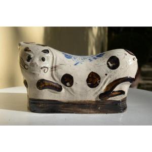 Appuie-nuque En Céramique à Décor De Chat,  Chine Dynastie Tsing