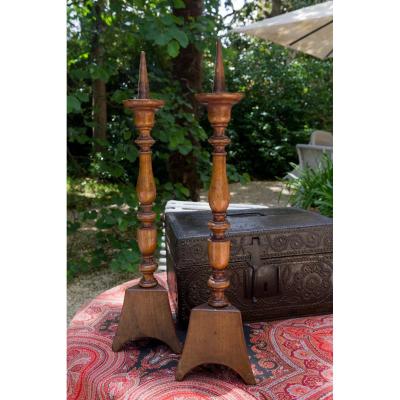 Pair Of End Of 18th Century Candlesticks In Cherry