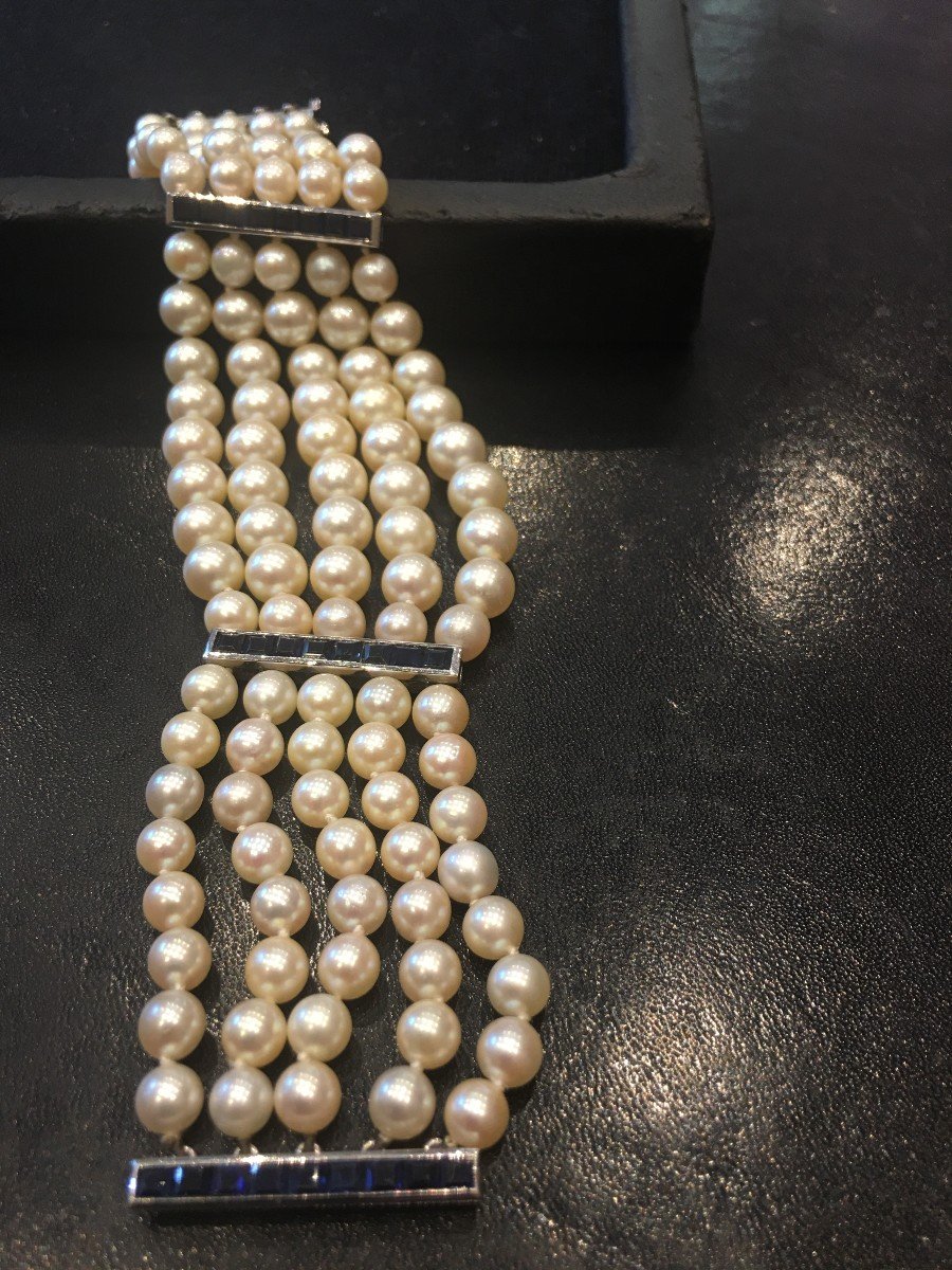 Art Deco Bracelet In White Gold With Five Rows Of Pearls...-photo-3