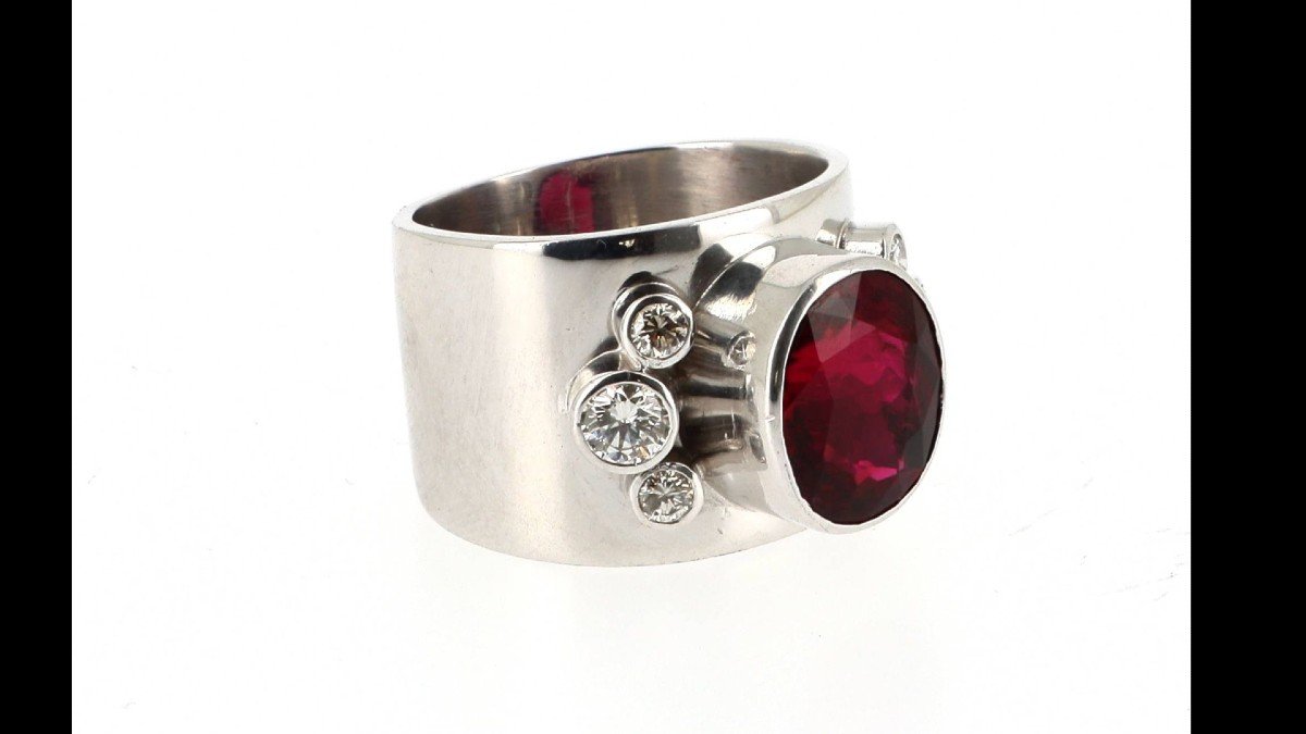 Bague Bandeau En Or Gris 18k, Sertie d'Une Belle Rubellite-photo-2