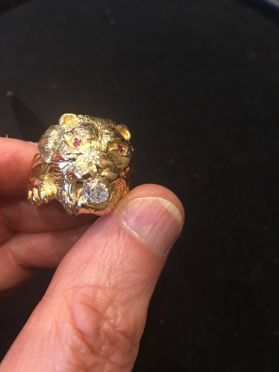 Gold Lion Diamond Ruby Ring-photo-4