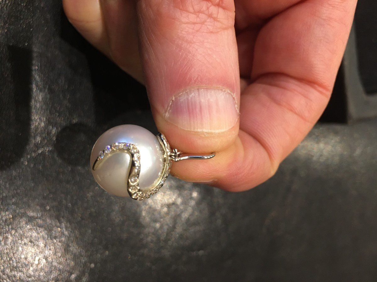 14k White Gold Pendant With South Sea Pearl And Diamonds 