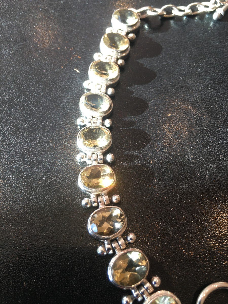 Bracelet In Solid Silver And Fine Citrine Stone 22.50grs