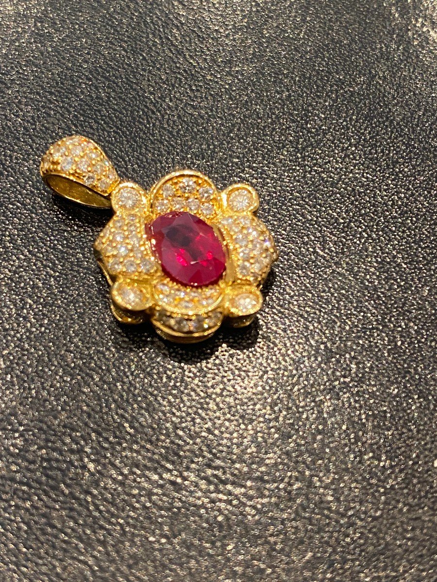 Pendentif  En Or Jaune  Rubis 1,60 Carat Et Diamants-photo-3