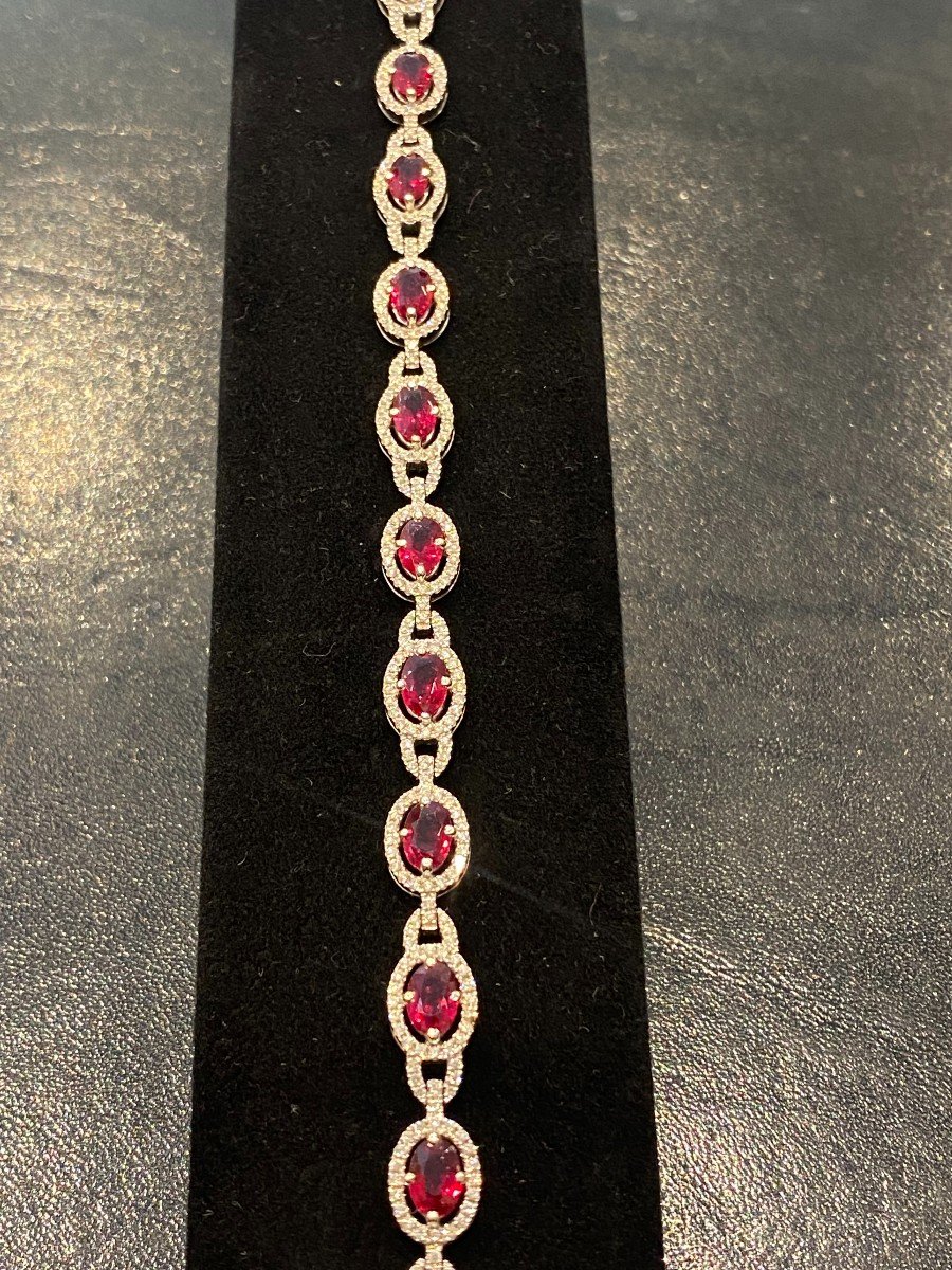 White Gold Line Bracelet Decorated With Thirteen Rubies And Diamonds-photo-2