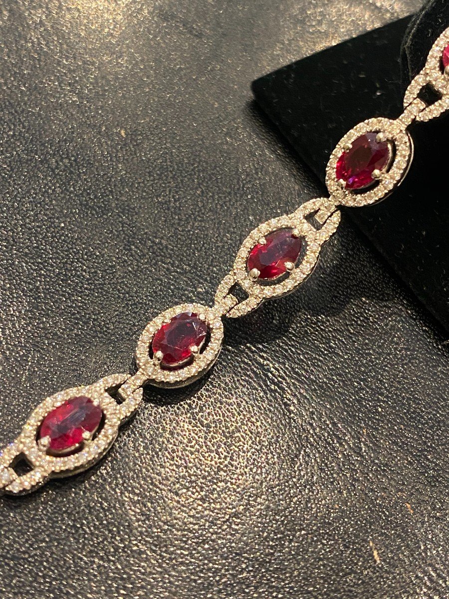 White Gold Line Bracelet Decorated With Thirteen Rubies And Diamonds-photo-4