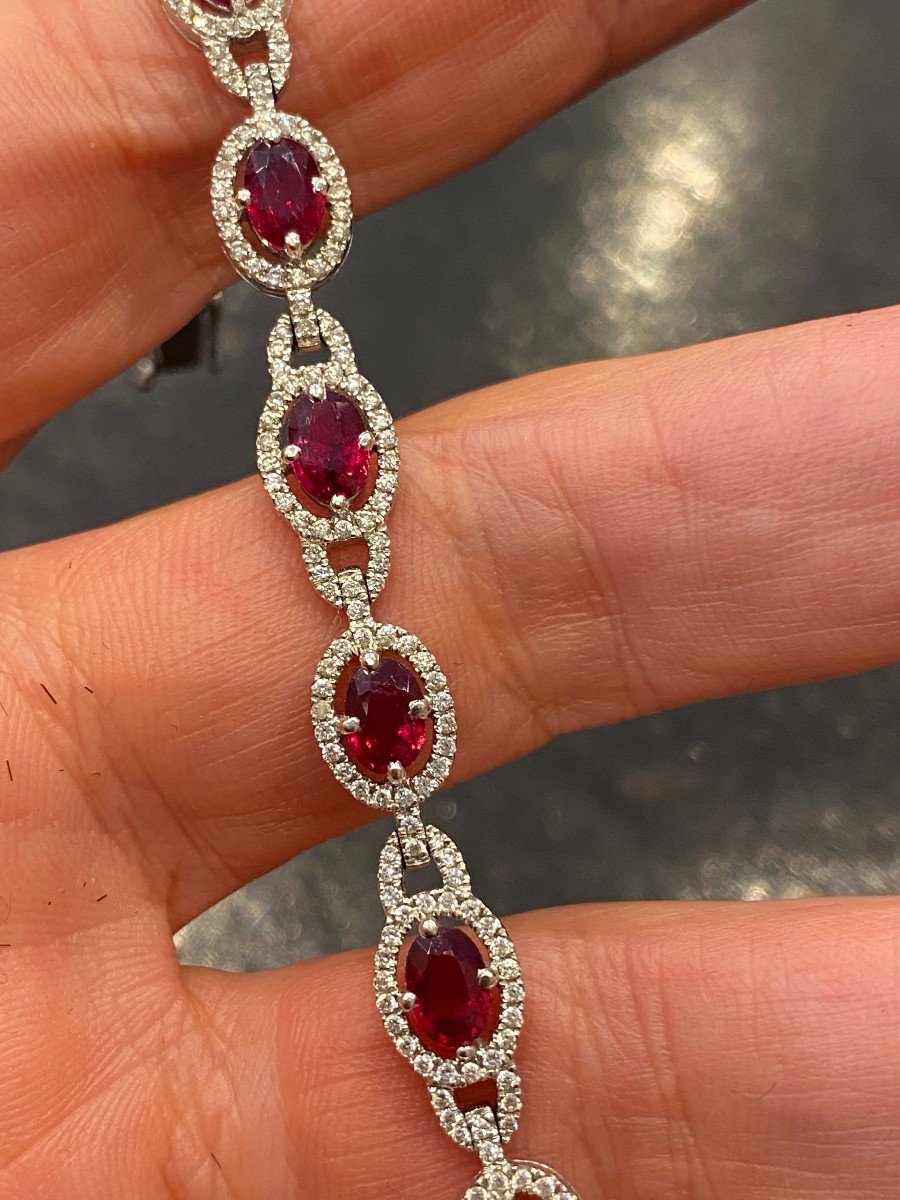 White Gold Line Bracelet Decorated With Thirteen Rubies And Diamonds-photo-2