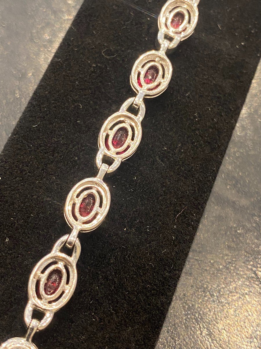 White Gold Line Bracelet Decorated With Thirteen Rubies And Diamonds-photo-4