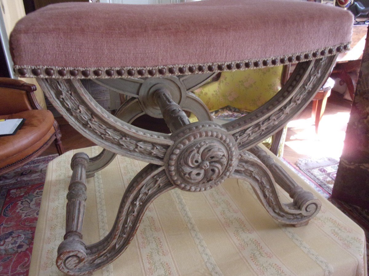 Louis XIV Style Painted Wood Stool-photo-3