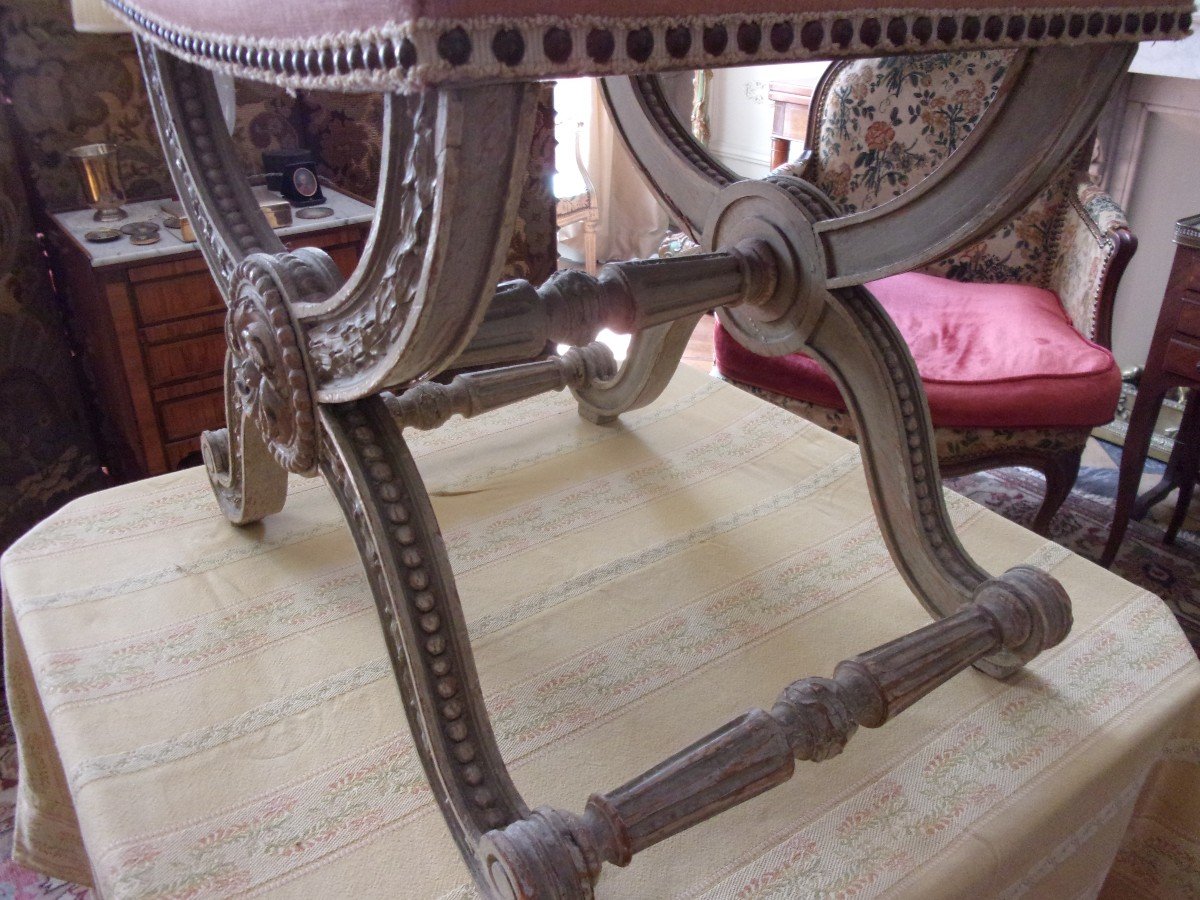 Tabouret Bois Peint De Style Louis XIV-photo-4