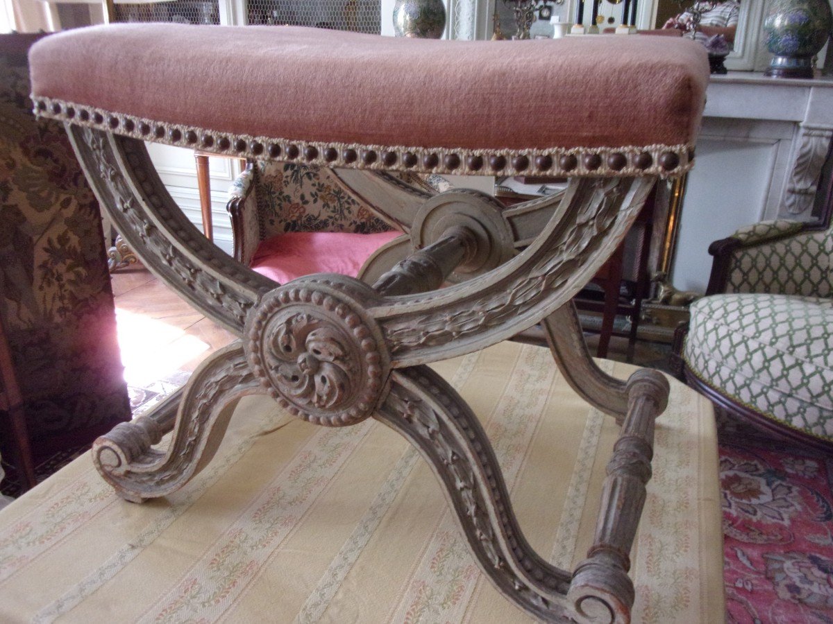 Tabouret Bois Peint De Style Louis XIV