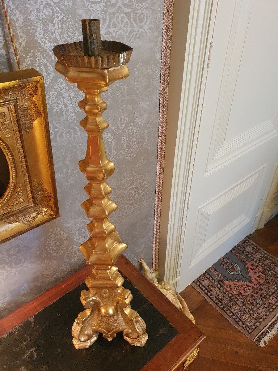 19th Century Gilded Wood Candlestick-photo-2