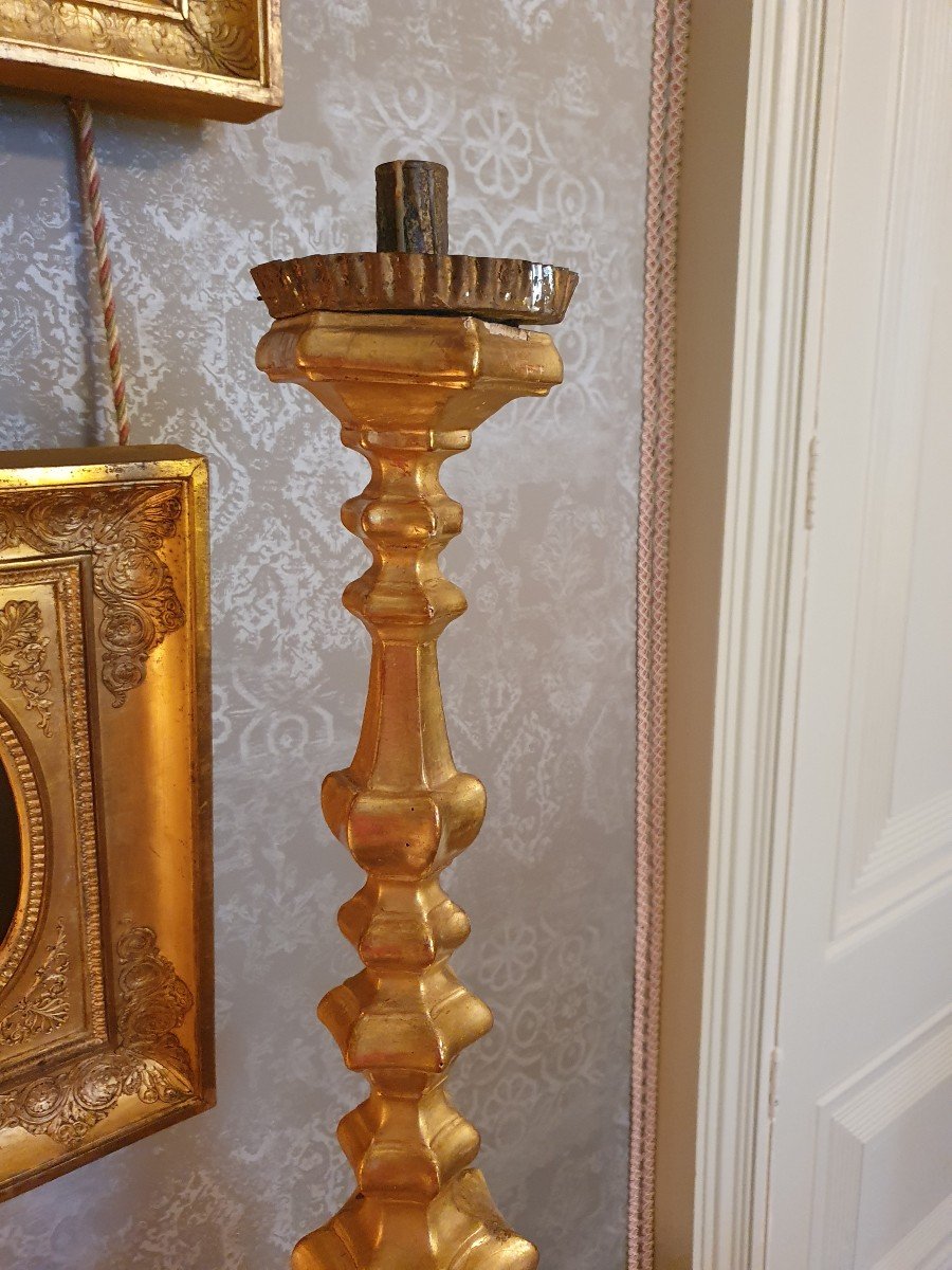 19th Century Gilded Wood Candlestick-photo-3