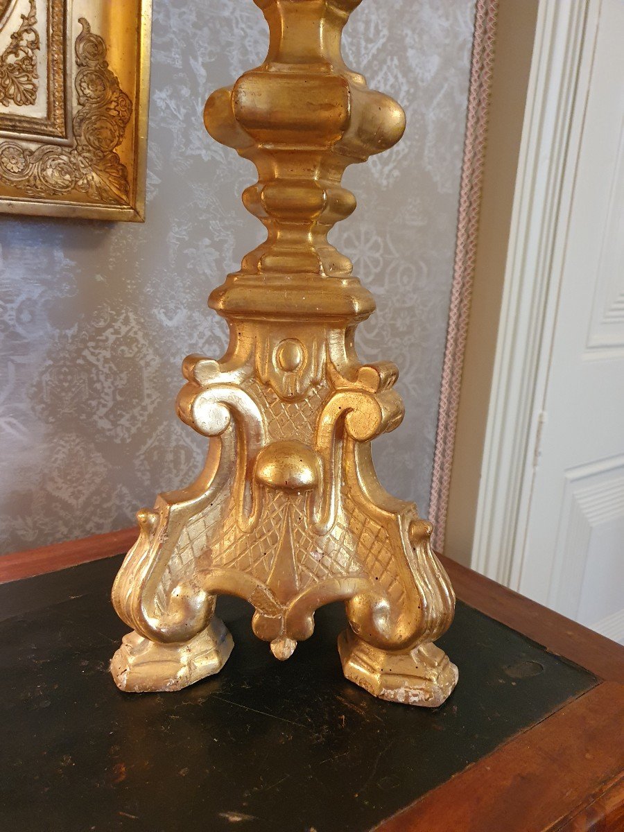 19th Century Gilded Wood Candlestick-photo-4