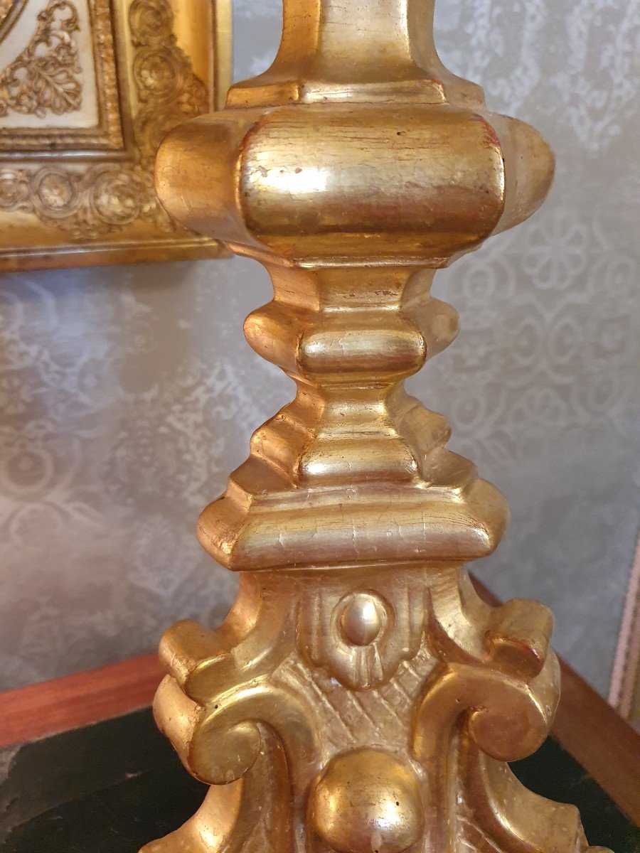 19th Century Gilded Wood Candlestick-photo-1