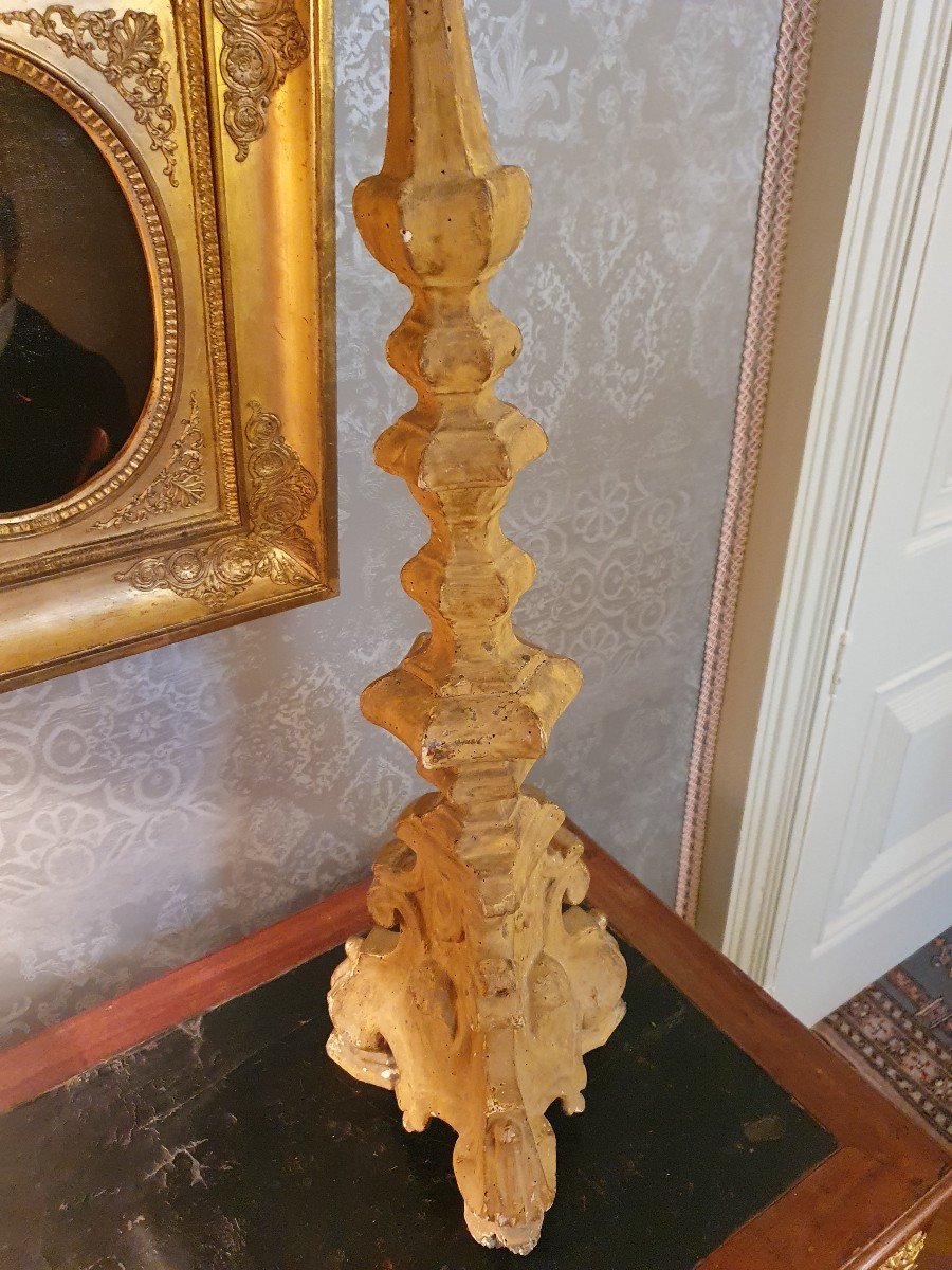 19th Century Gilded Wood Candlestick-photo-4