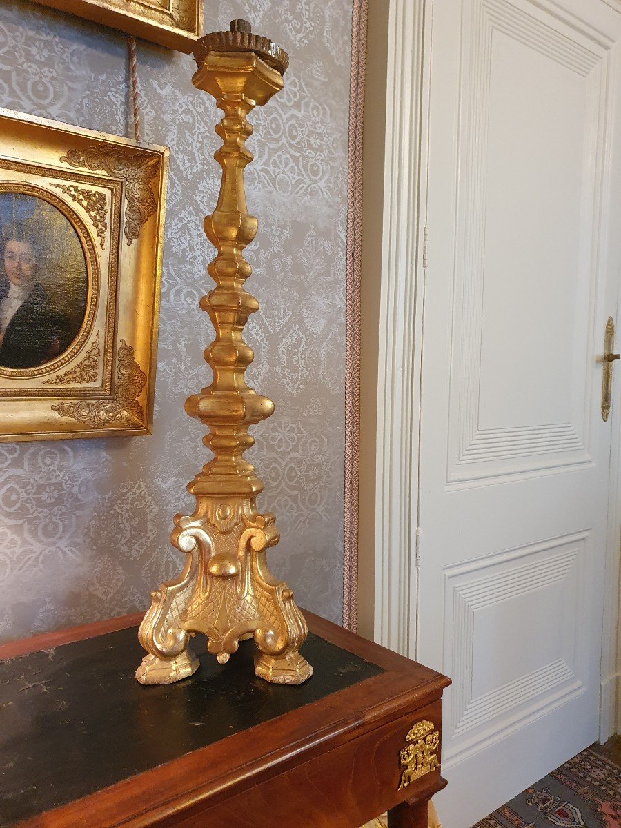 19th Century Gilded Wood Candlestick