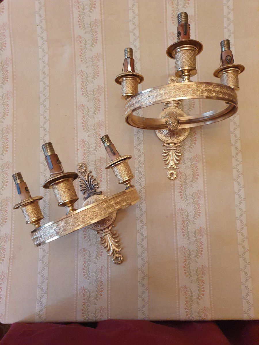 Pair Of Gilt Bronze Wall Lights-photo-4