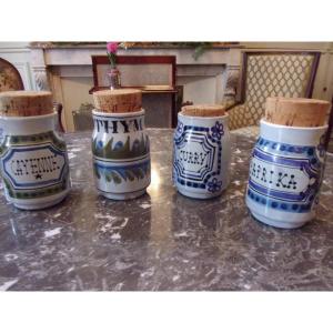 Meeting Of 4 Spice Jars Signed Capron