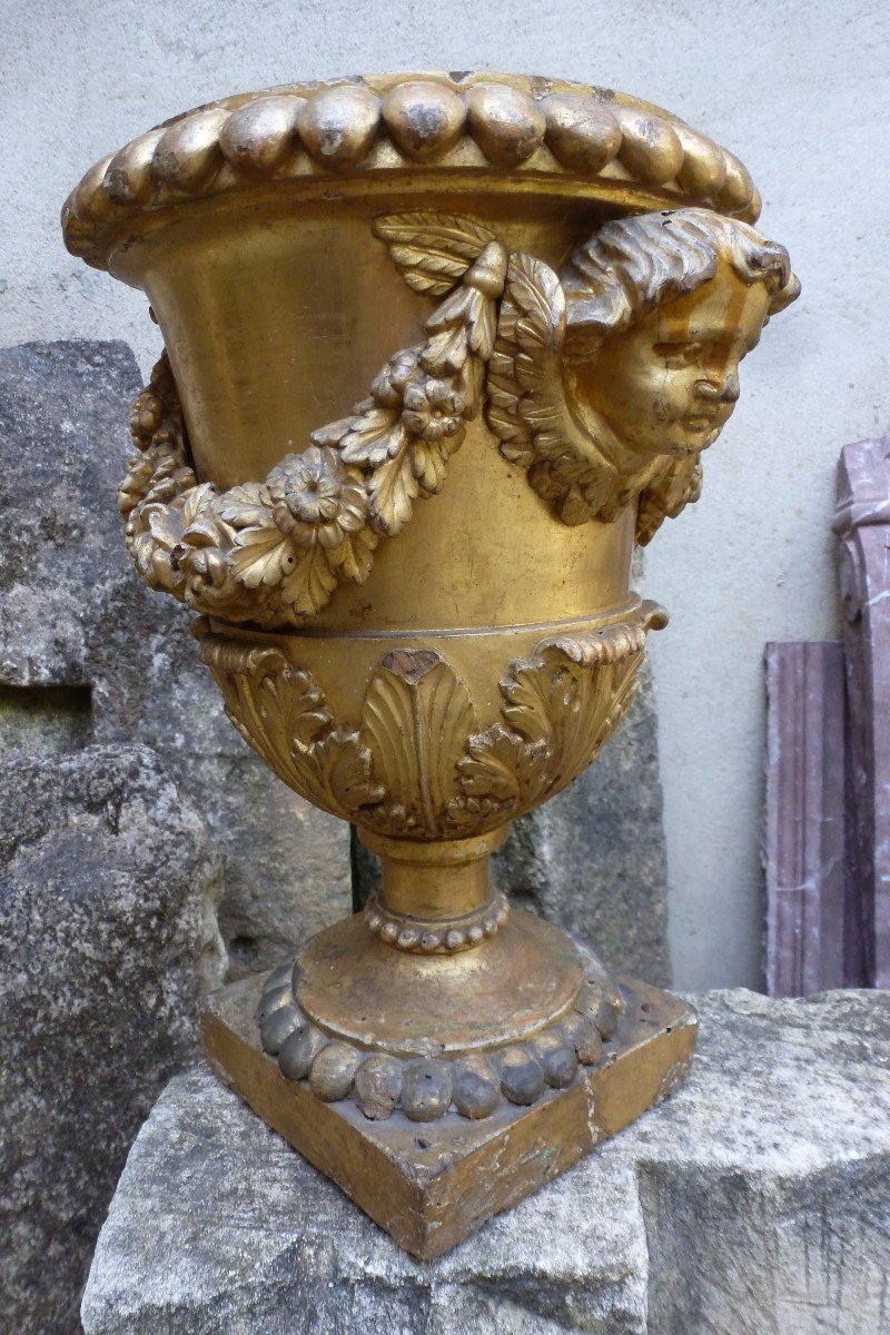 Vase Medicis en bois doré XVIII e siecle -photo-4