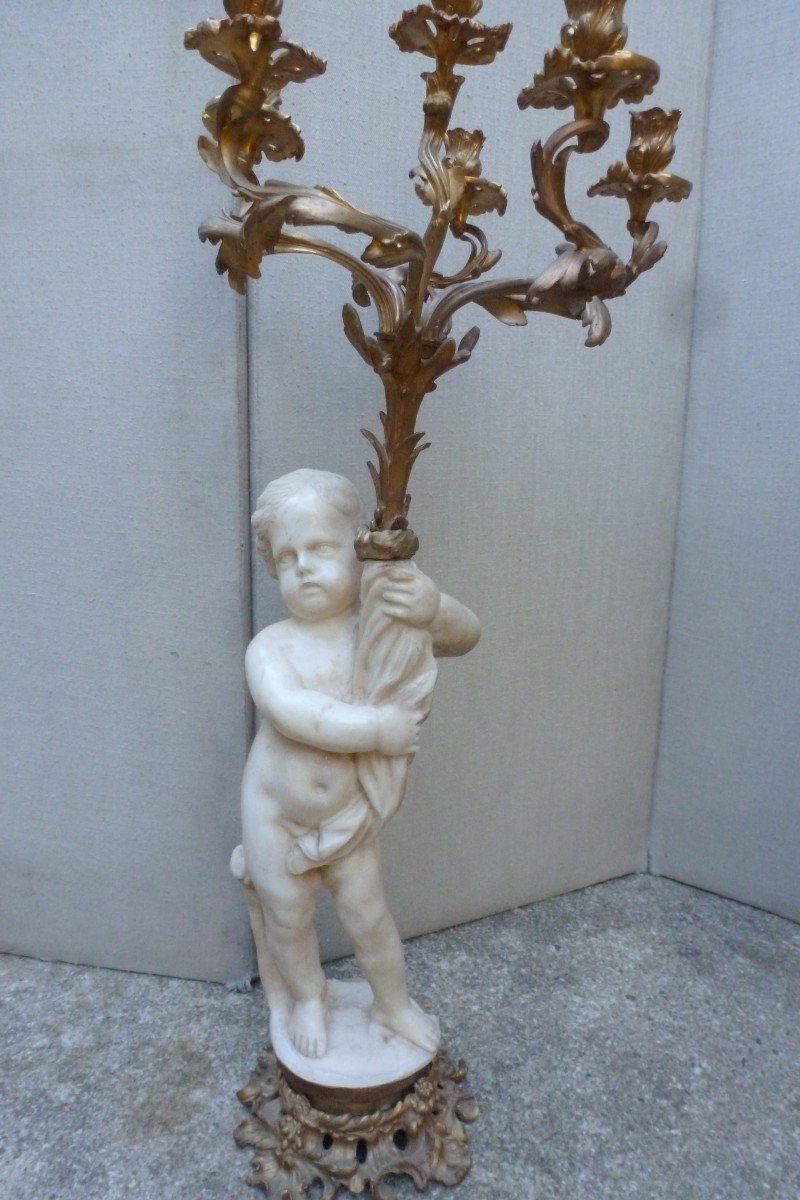 Important Pair Of Candelabra With Cherubs.-photo-2