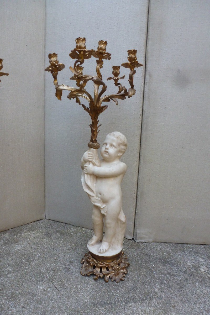 Important Pair Of Candelabra With Cherubs.-photo-3