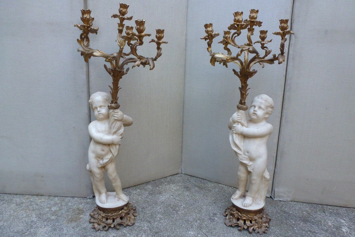 Important Pair Of Candelabra With Cherubs.-photo-4