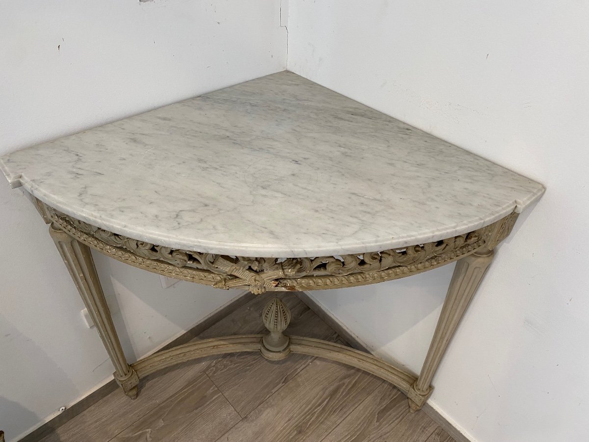 Original Louis XVl Style Corner Console Gray 