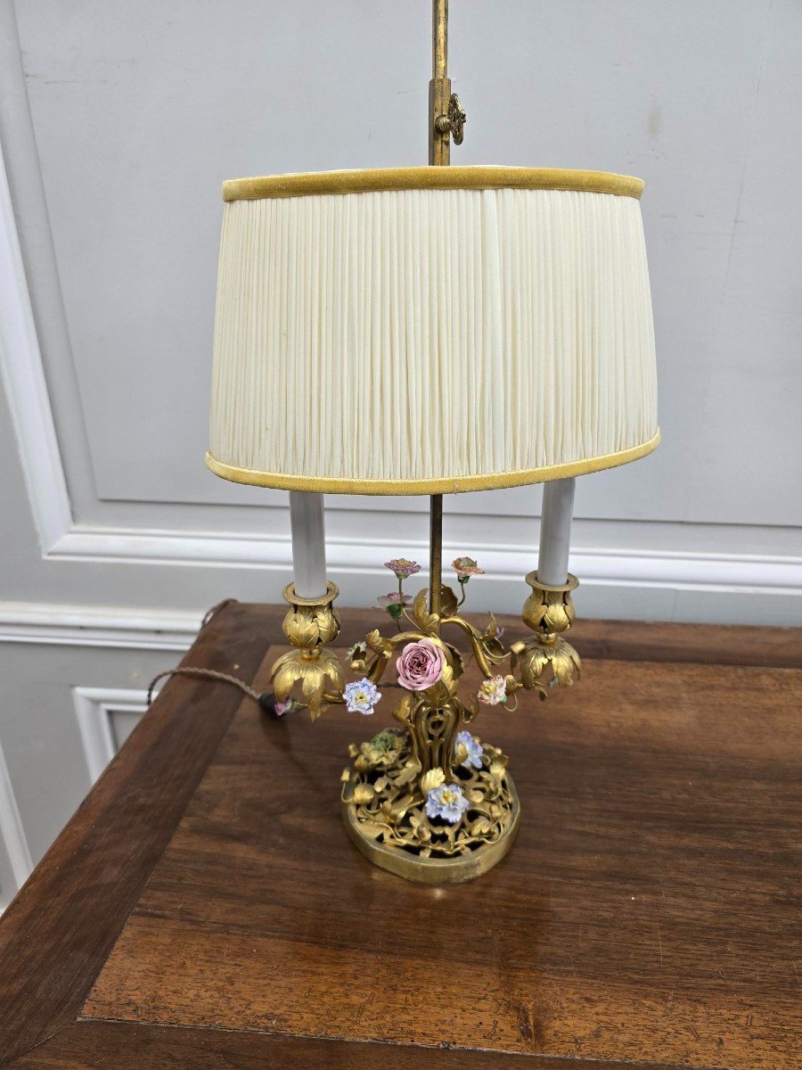 Gilded Chiseled Bronze Lamp Decorated With Flowers Saxony