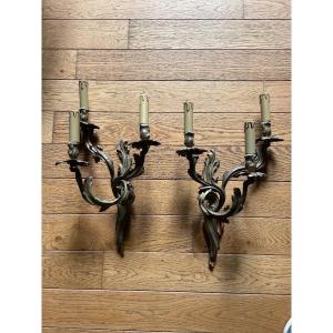 Pair Of Bronze Wall Lights