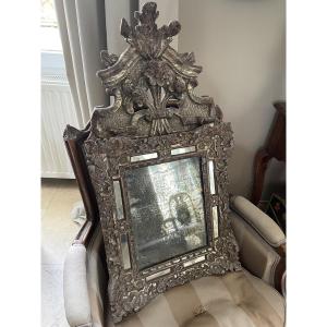 18th Century Gilded And Silvered Wood Mirror 