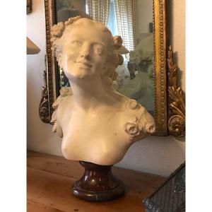 Bust Of A Young Woman In Carrara Marble Signed Jb Carpeaux, 19th Century