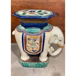 Polychrome Ceramic Elephant. Indochina. Early 20th Century.