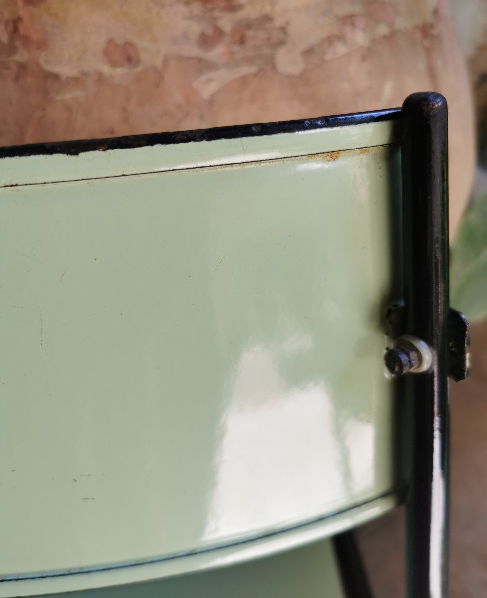 Enameled Sheet Metal Chairs From The 60s.-photo-2