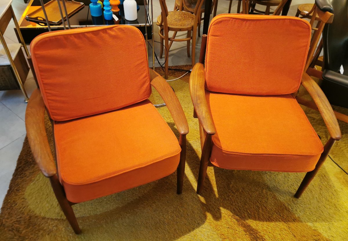 Armchairs By Grete Jalk For France & Son From The 50s.-photo-2