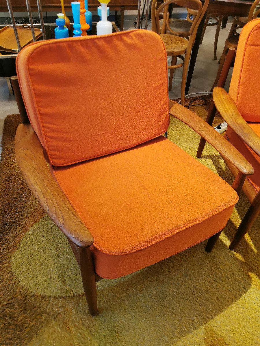 Armchairs By Grete Jalk For France & Son From The 50s.-photo-3