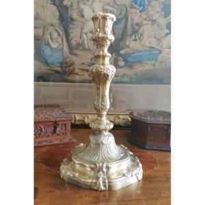 19th Regency Style Gilt Bronze Candlestick.